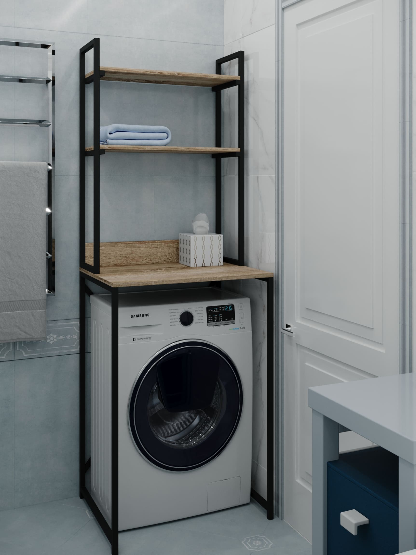 

Тумба под стиральную машину с полками Loft черный Rimos 650х1880х500 мм Дуб Сонома (Z-50_BL_D)