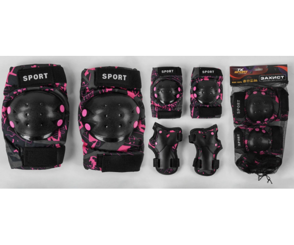 

Комплект защиты при катании, TK Sport, С44544 наколенники, налокотники, защита на запястья, чулочного типа, размер М, Черно-розовая
