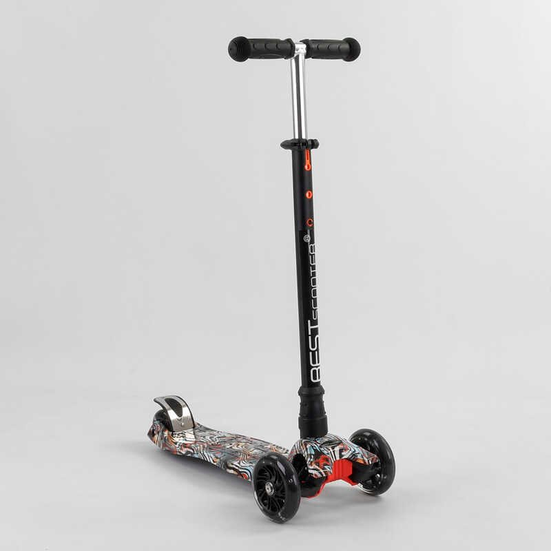 

Самокат А 25777 /779-1539 maxi черный "Best Scooter" пластмассовый, 4 колеса PU, подсветка, трубка руля алюминиевая, d=12см
