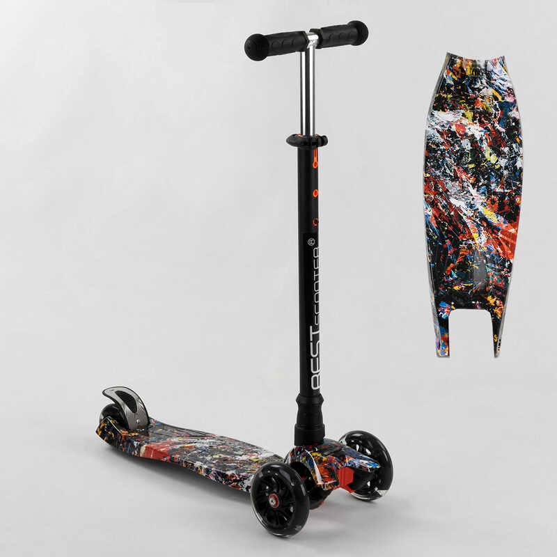 

Самокат A 25779 /779-1542 "Best Scooter" черный 4 колеса PU, подсветка, трубка руля алюминиевая, d передних колес =12 см, d задних колес = 8 см