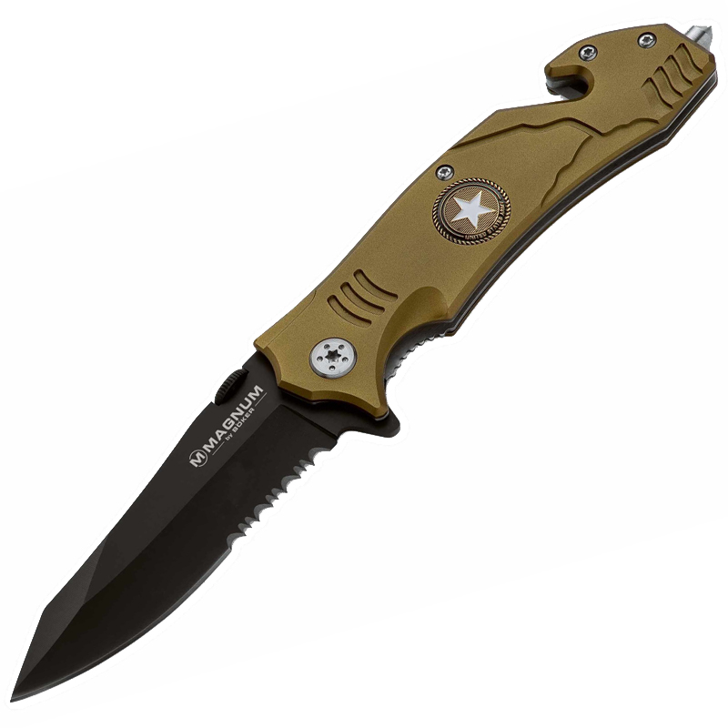 

Нож складной Boker Magnum Army Rescue (длина: 208мм, лезвие: 86мм), коричневый