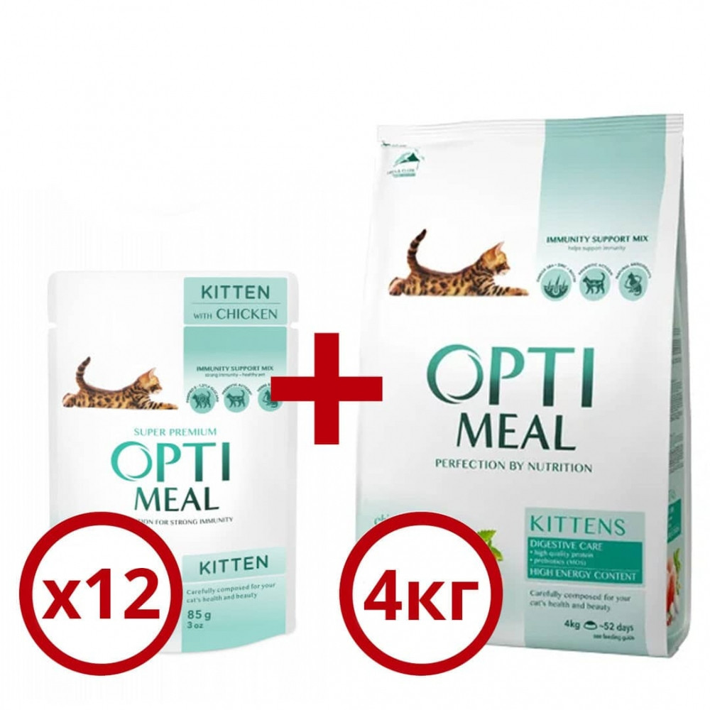 

Корм для кошек Optimeal с курицей 4,0кг 12 паучей в подарок 1 шт