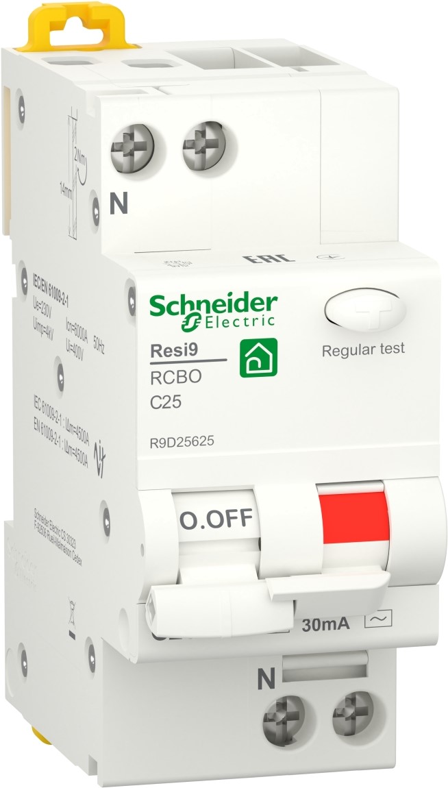 

Диференціальний автоматичний вимикач Schneider Electric RESI9 25 А, 30 мА, 1P + N, 6 кА, крива С, тип АС