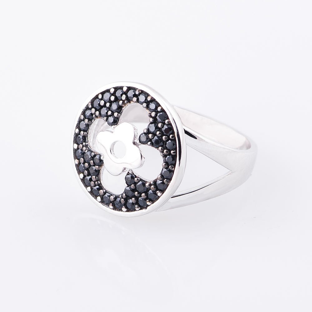 

Золотое кольцо "Цветок-клевер" к05188 Оникс 17.5