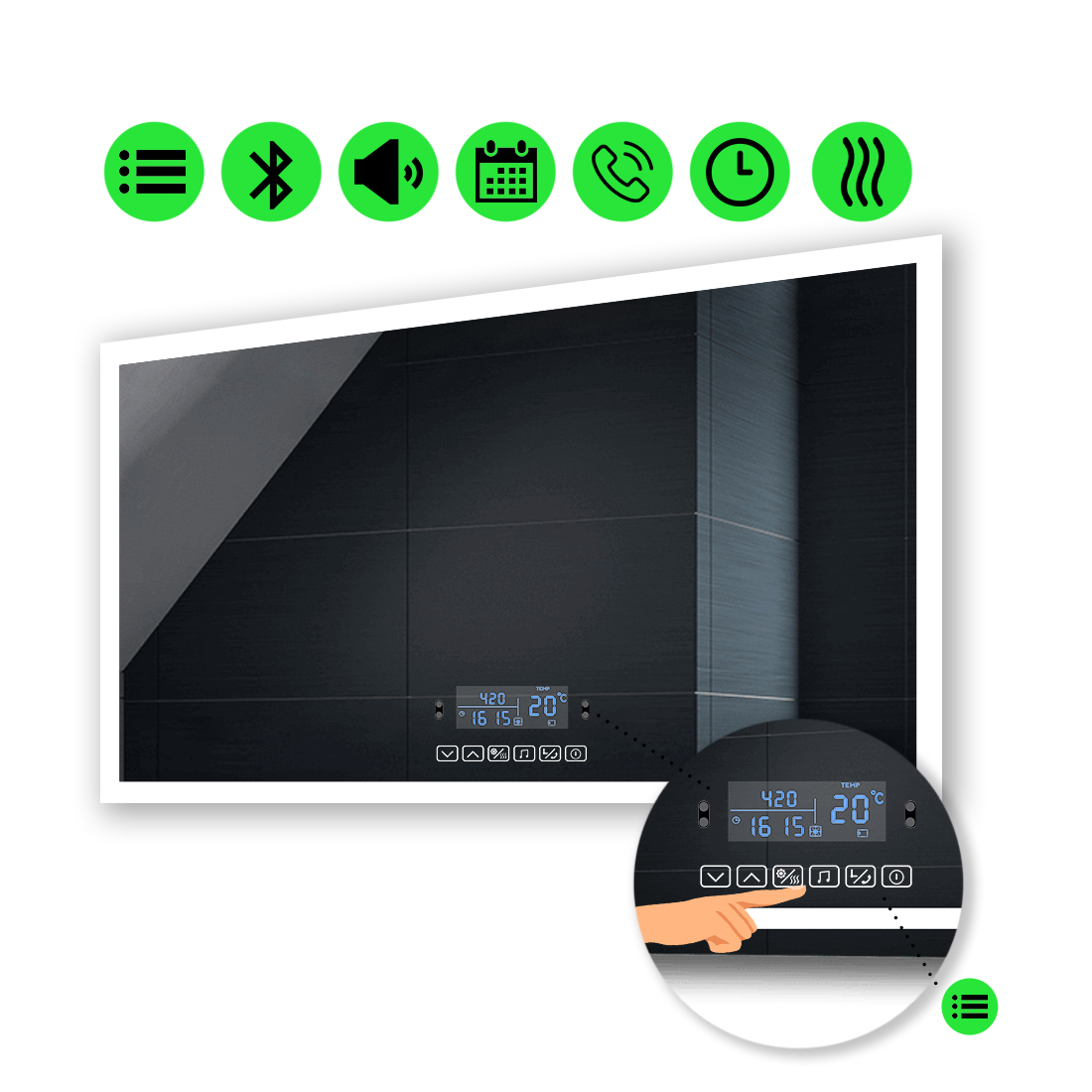 

Зеркало Simphony с Led-подсветкой, с мультиблоком и подогревом 90x80 см