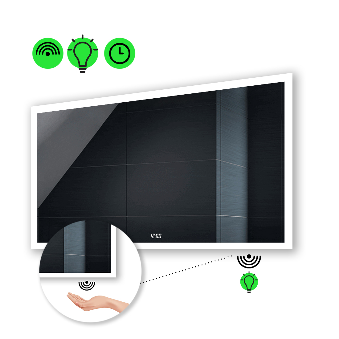 

Зеркало Simphony с Led-подсветкой, ИК включателем, часами 120x80 см