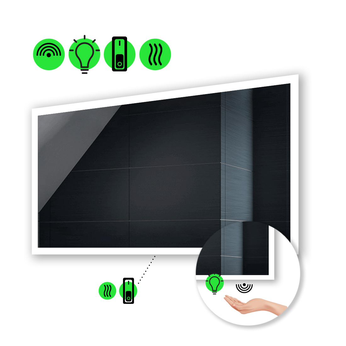 

Зеркало Simphony с Led-подсветкой, ИК включателем, с подогревом с механическим выключателем 140x90 см