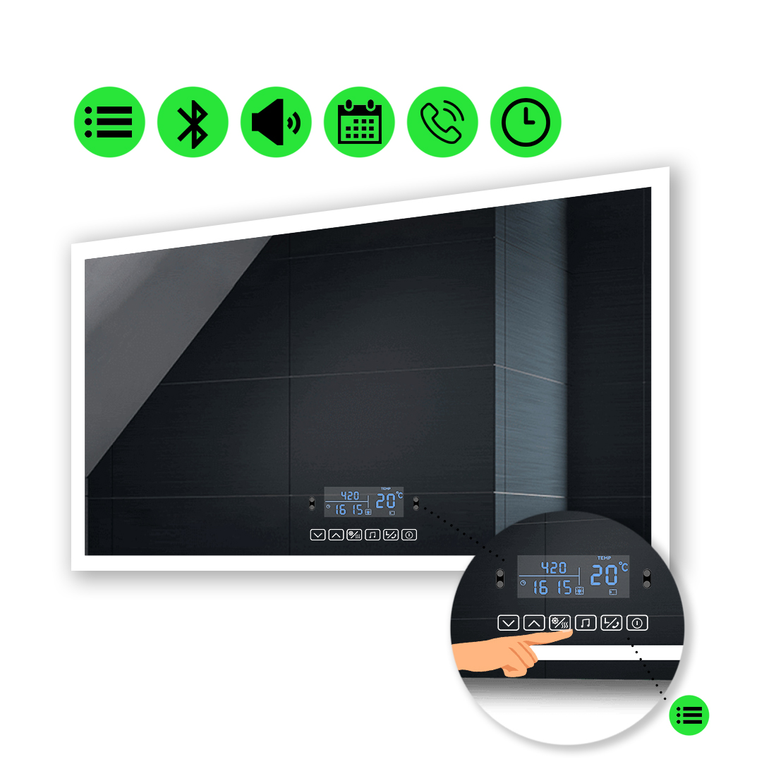 

Зеркало Simphony с Led-подсветкой, и мультиблоком 120x100 см