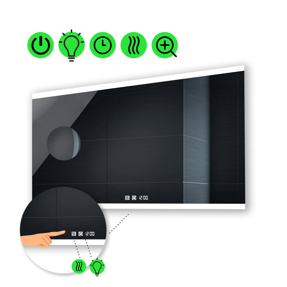 

Зеркало Ines с Led-подсветкой, с двух канальными сенсорами, подогревом, линзой без подсветки 140x100 см