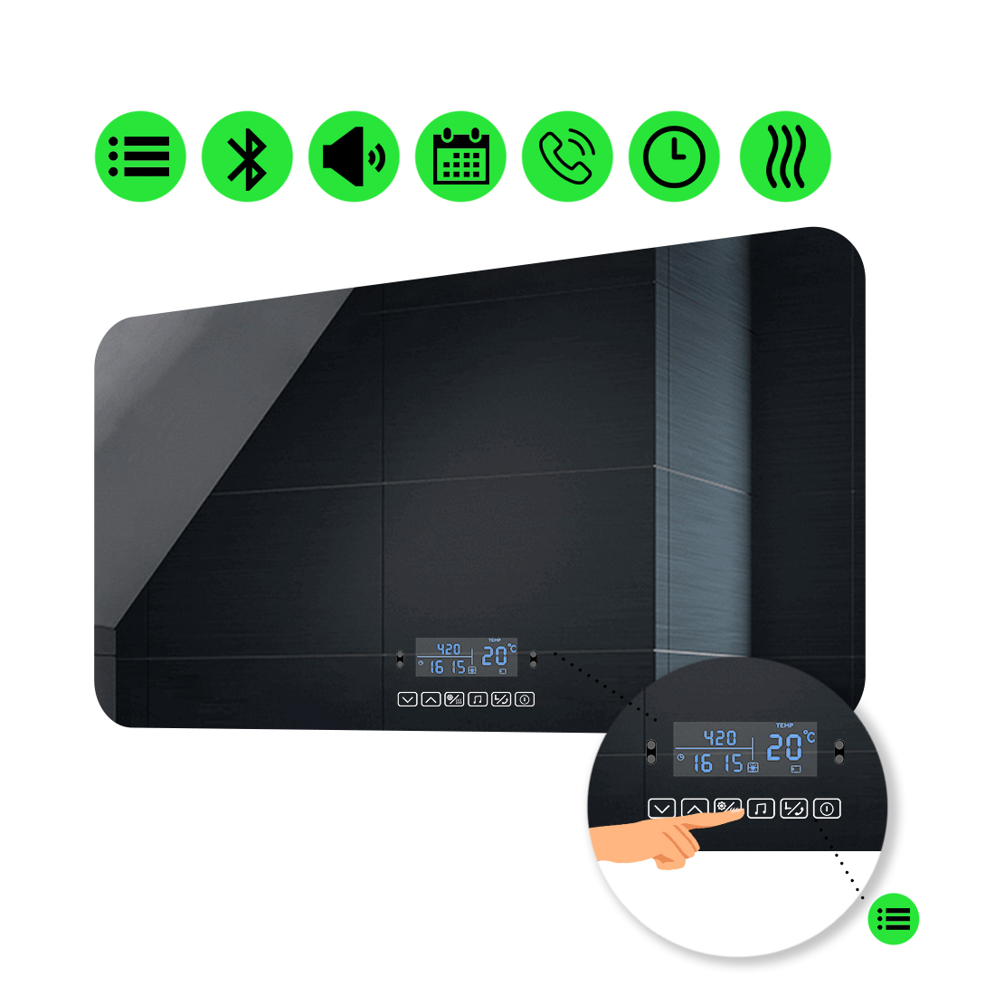 

Зеркало Ornela с Led-подсветкой, с мультиблоком и подогревом 80x70 см