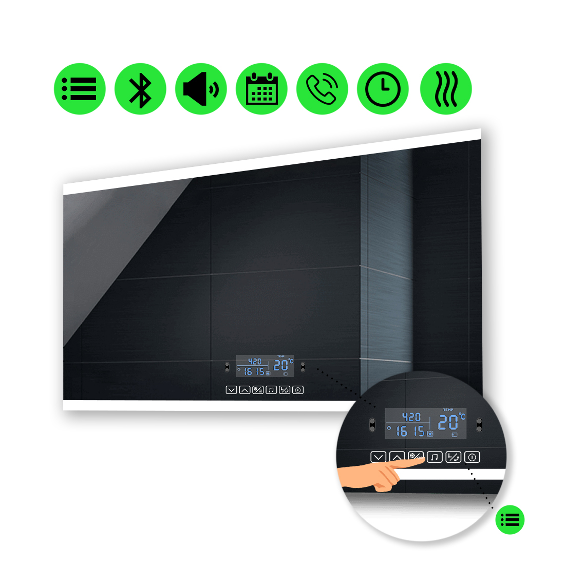 

Зеркало Ines с Led-подсветкой, с мультиблоком и подогревом 140x90 см