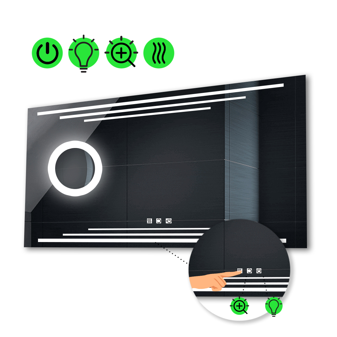 

Зеркало Francisca с Led-подсветкой,с тремя сенсорами,с подогревом,та линзой с подсветкой 90x80 см