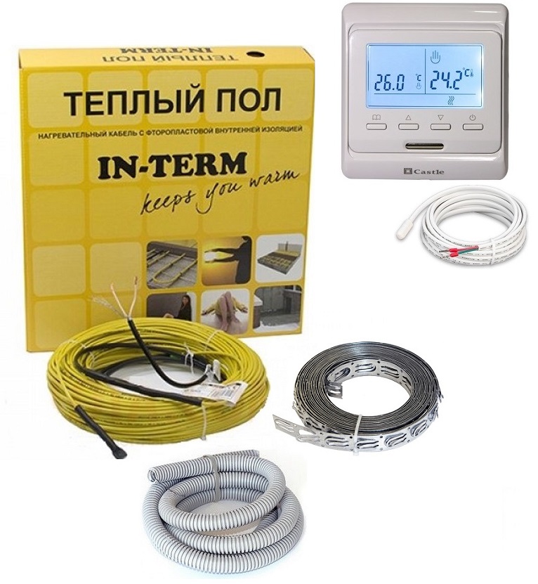 

Теплый пол IN-TERM двужильный кабель 720W 3.6-5.0 м² в комплекте с программируемым терморегулятором и датчиком температуры пола(VIT0054081)
