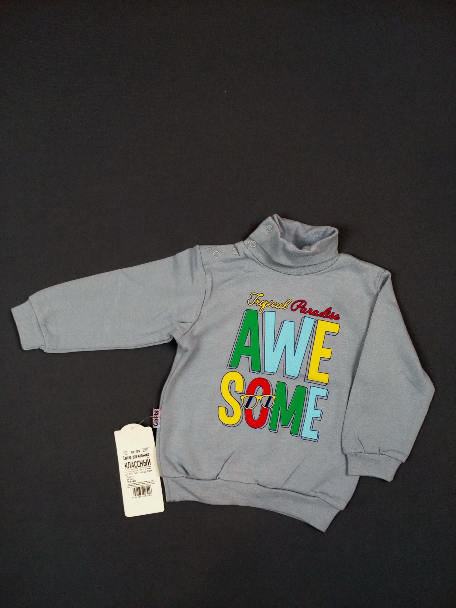 

Свитер (водолазка) для мальчика GABBI Классный 74см серый 10834