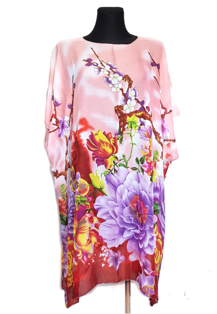 

Пляжная шифоновая туника Fashion Альмерия цветы One Size 90*83 см персиковый