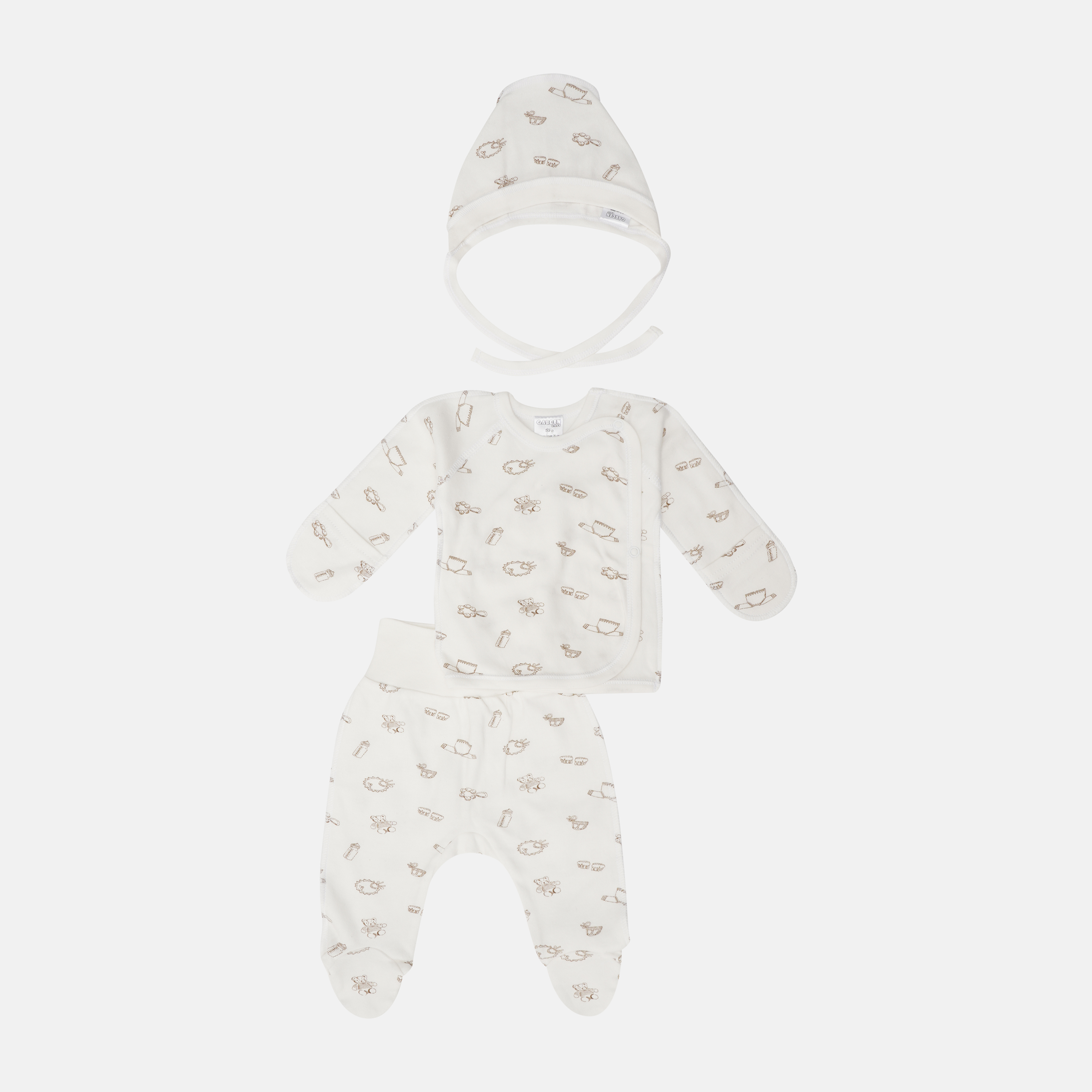

Комплект (распашонка + ползунки + чепчик) Garden Baby Игрушки 40176-02 62 см Молочный