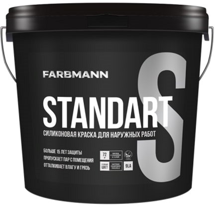 

Латексная силиконовая краска Farbmann Standart S для наружных работ 4.5 л Белая (4823046204616)