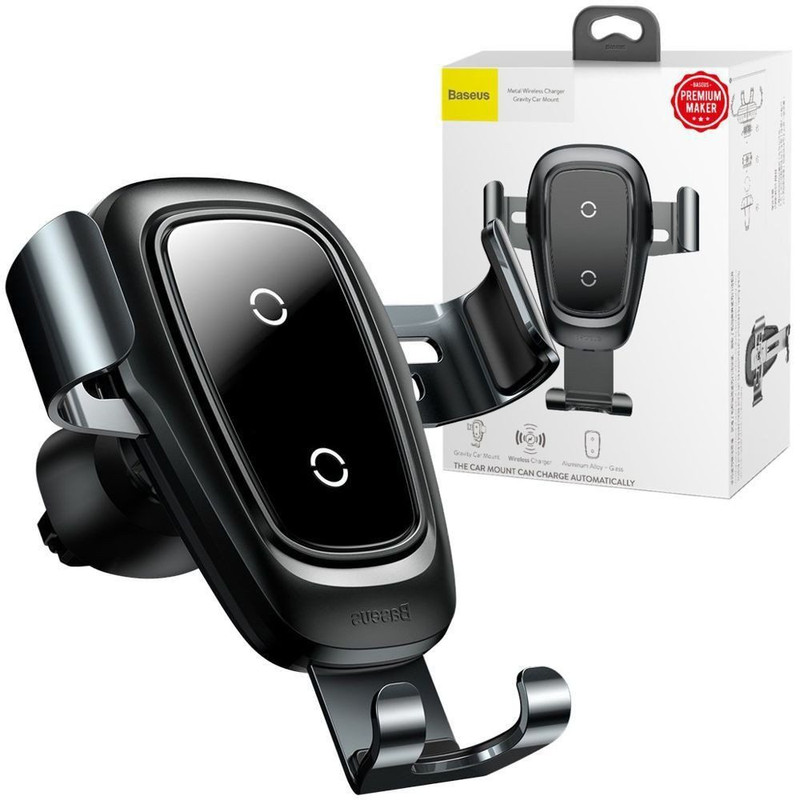 

Автомобильное зарядное устройство с беспроводной зарядкой Wireless Charger Baseus Metal Gravity Car Mount (Air Outlet Version) 1.7A QC3.0 gray