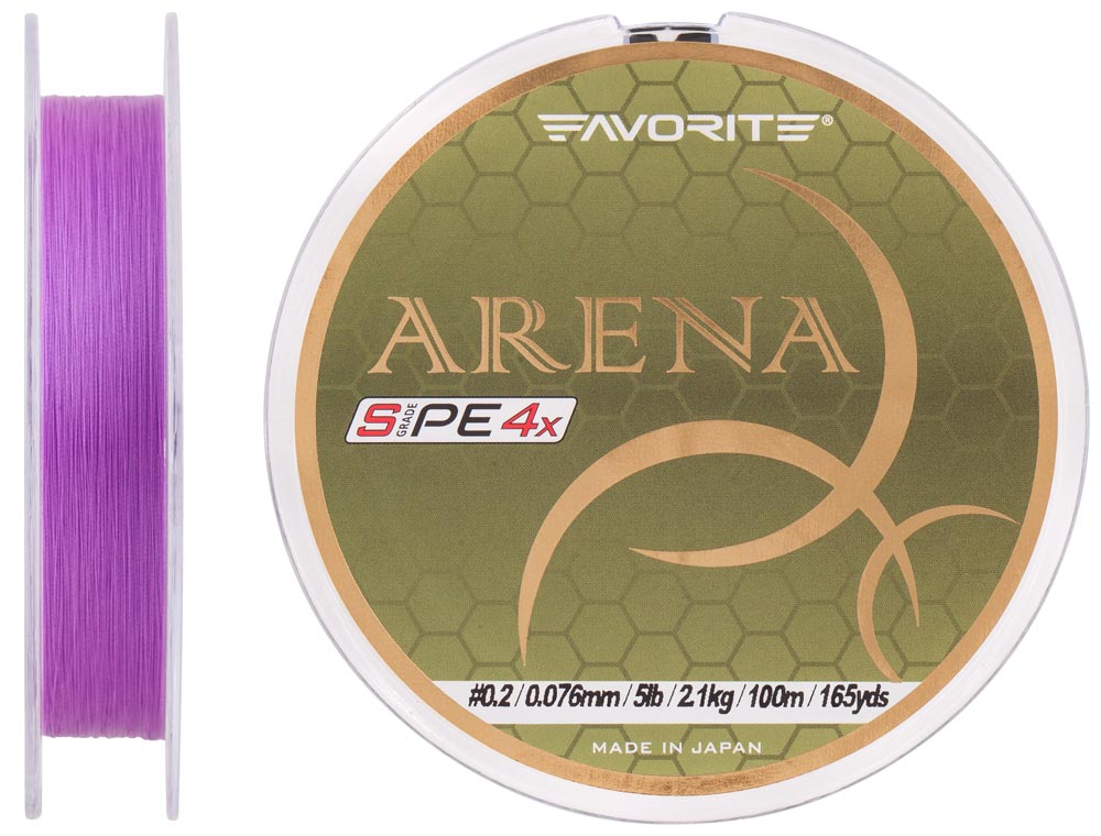 

Шнур Favorite Arena PE 4x 100m (purple) #0.2/0.076mm 5lb/2.1kg