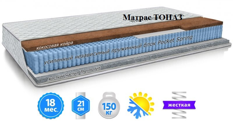 

Матрас ТОПАЗ ортопедический двухсторонний жёсткий TM Велам