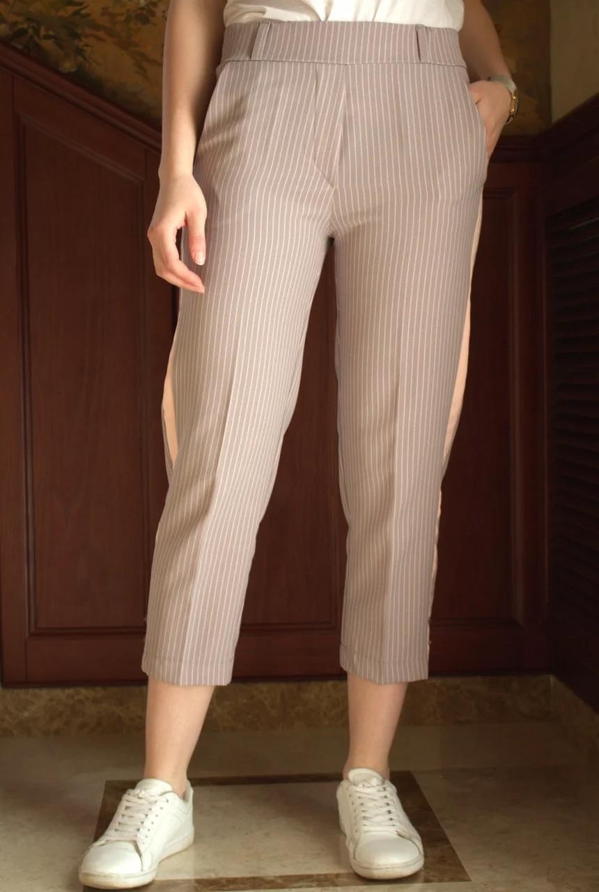 

Брюки Classic Fashion женские в полоску с лампасом на лето цвет пудра  L, Брюки Classic Fashion женские в полоску с лампасом на лето цвет пудра 48 L