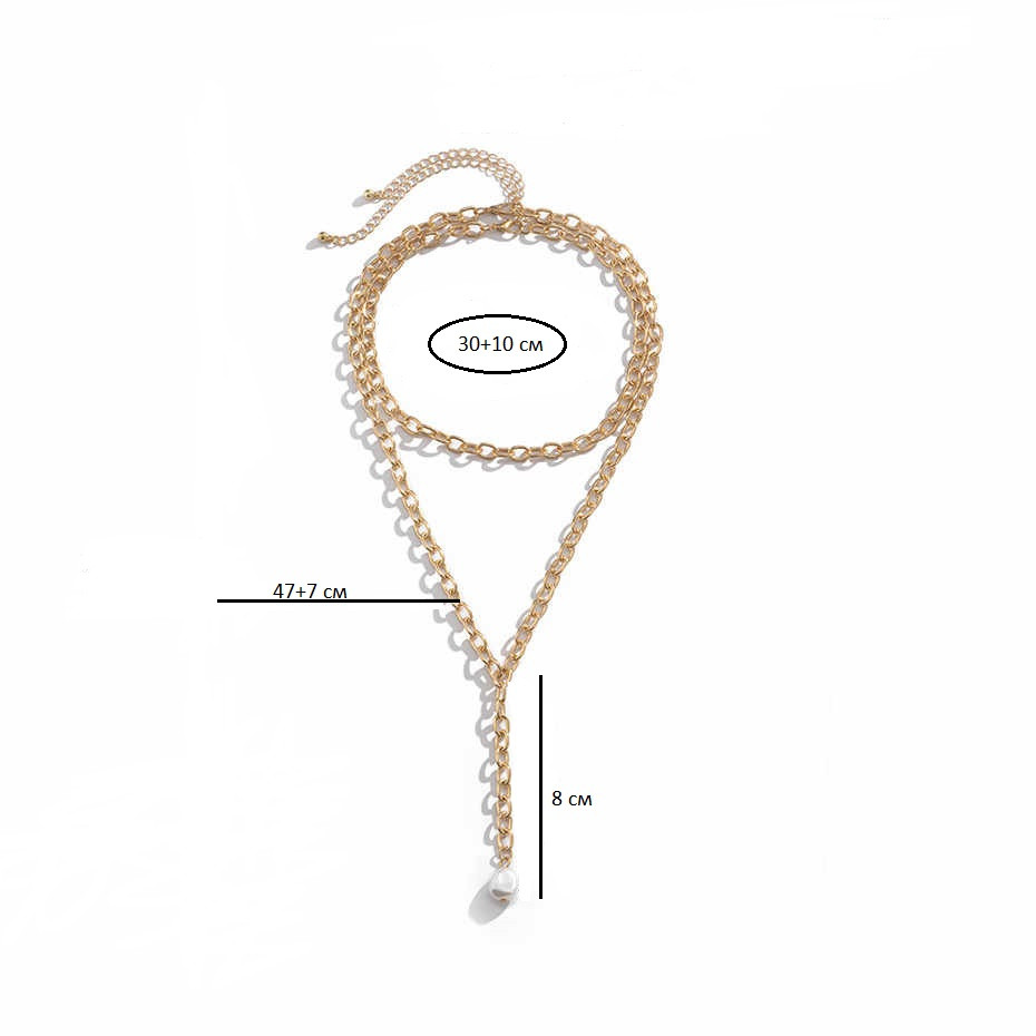 

Колье ожерелье на шею в комплекте две цепочки с жемчугом Fasion Jewelry TKP013365 Золотистое