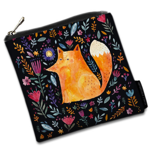 

Косметичка квадратная Basic Presentville Лиса и цветы на черном фоне 16x16 см