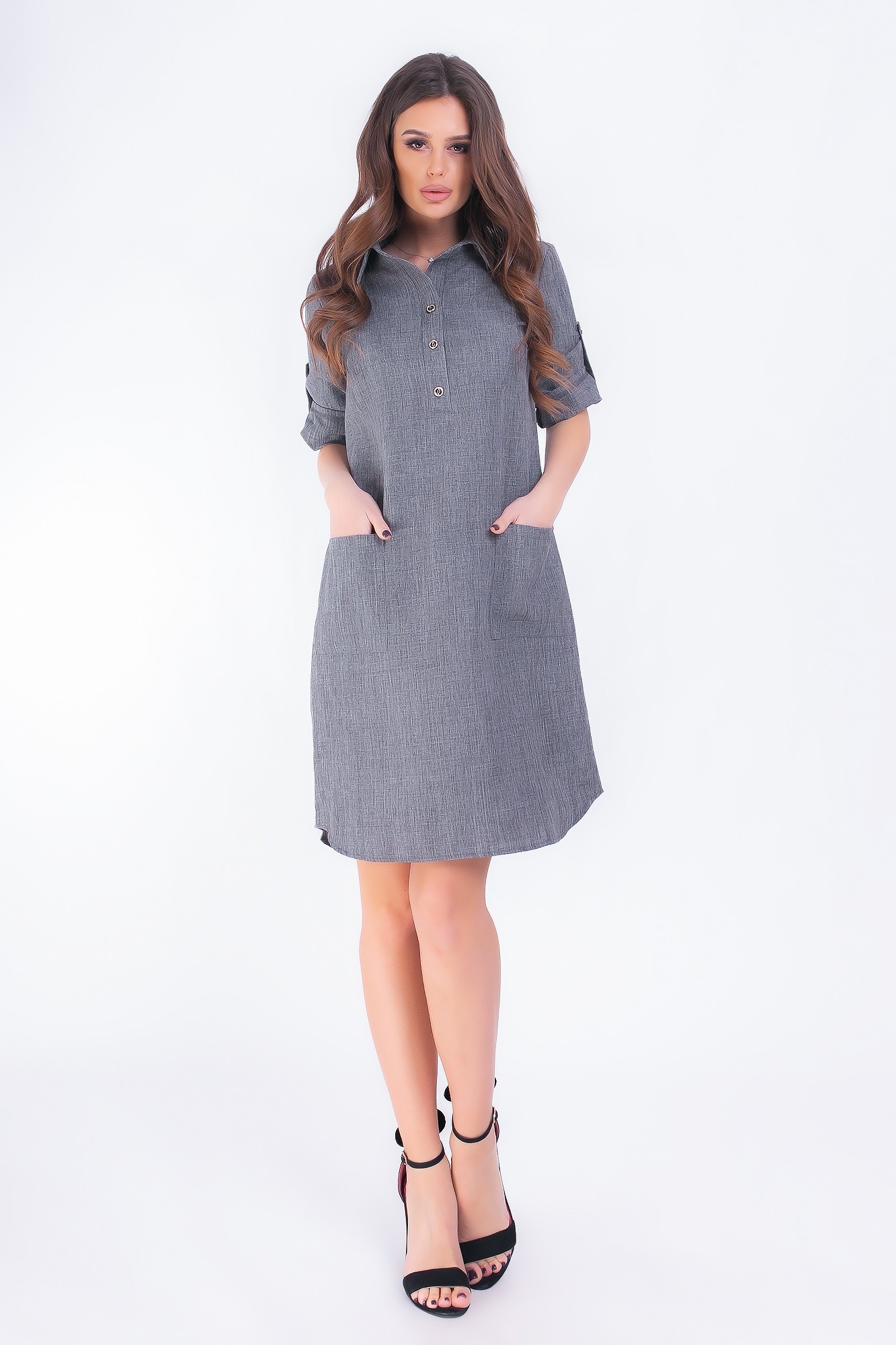 

Платье-рубашка Khan серый  S, Платье-рубашка Khan серый 42 S