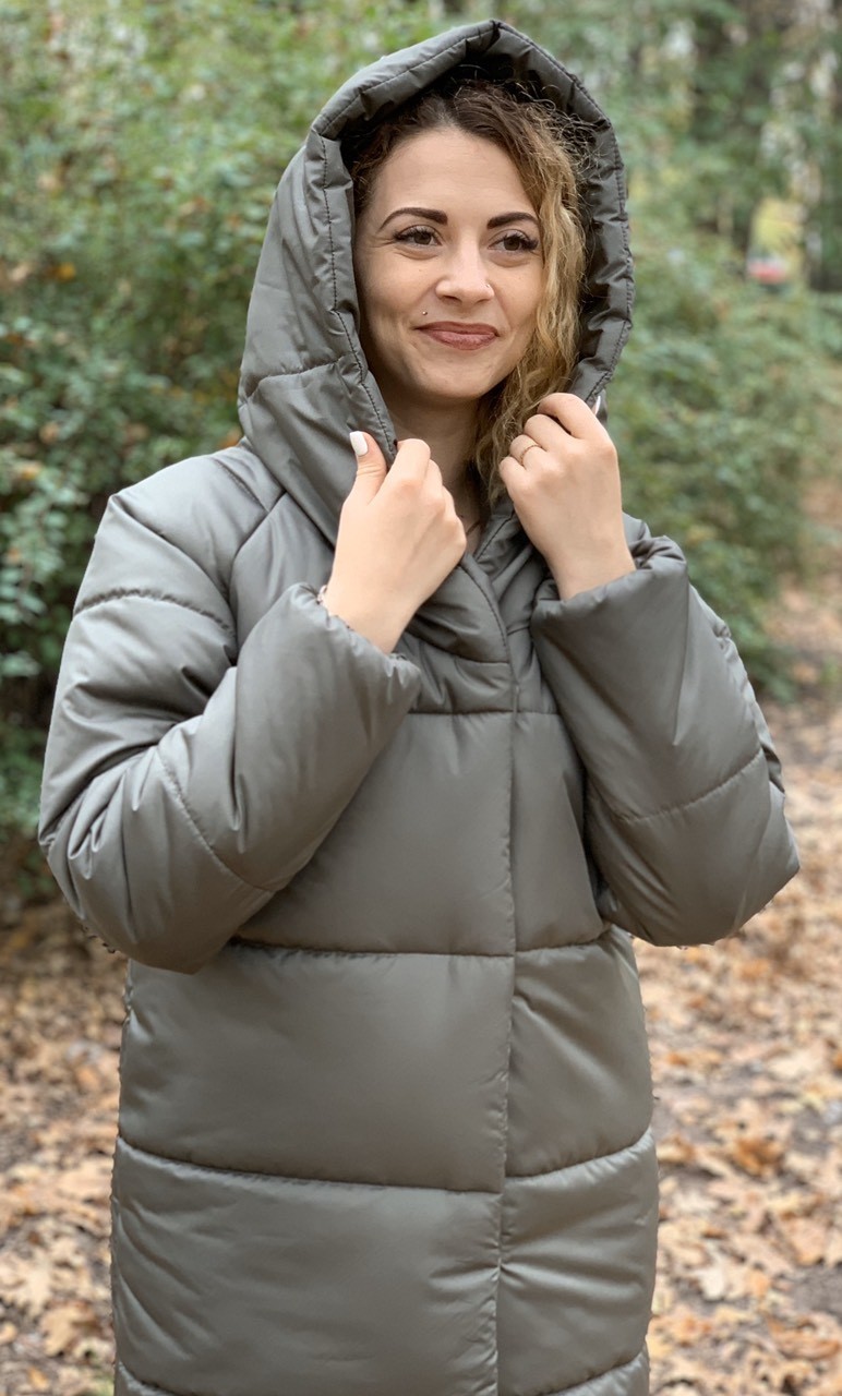 

Пуховик MaLika одеяло зима oversize с капюшоном серый асфальт 54-56