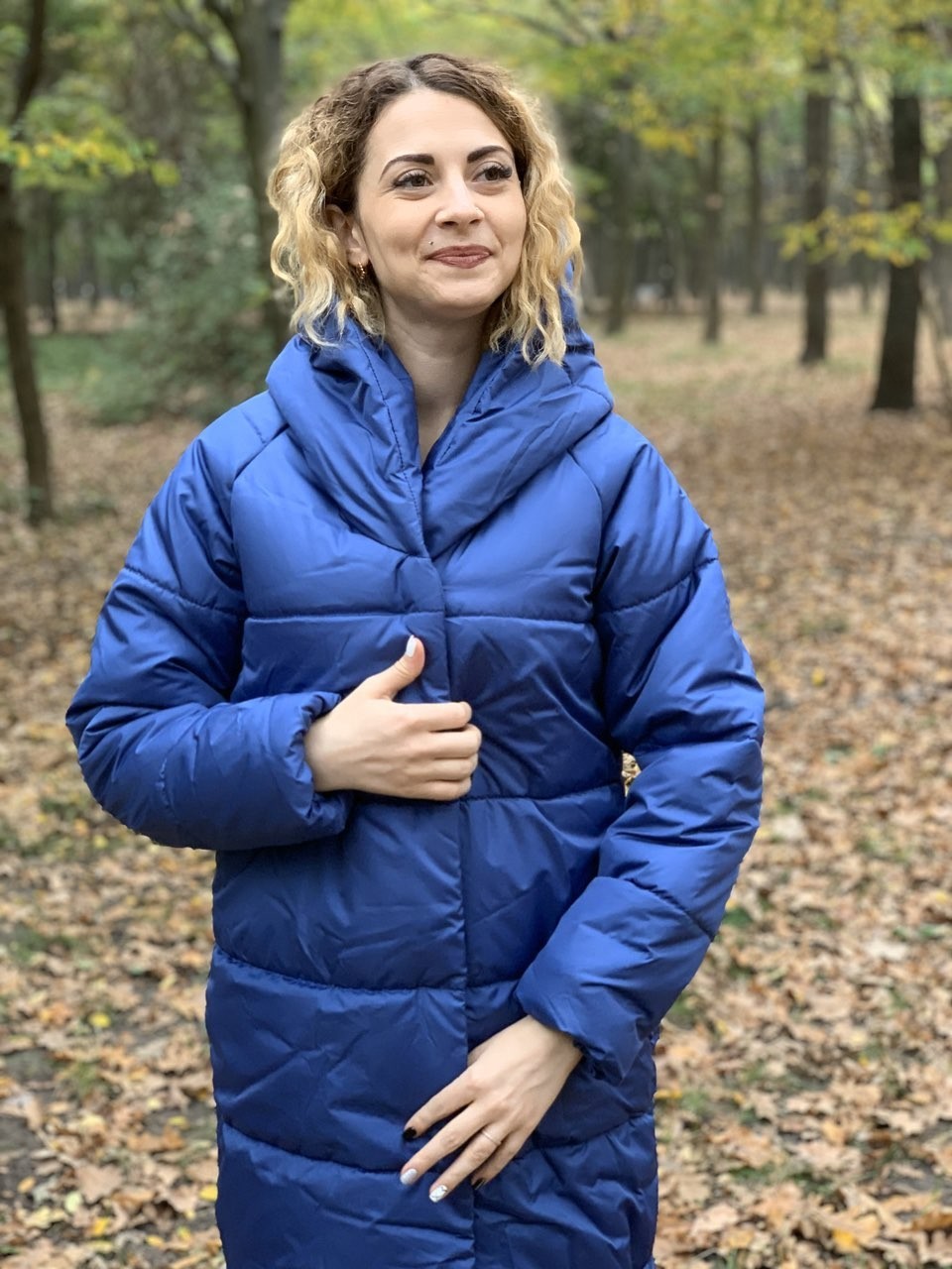 

Пуховик MaLika одеяло зима oversize с капюшоном синего цвета 58-60