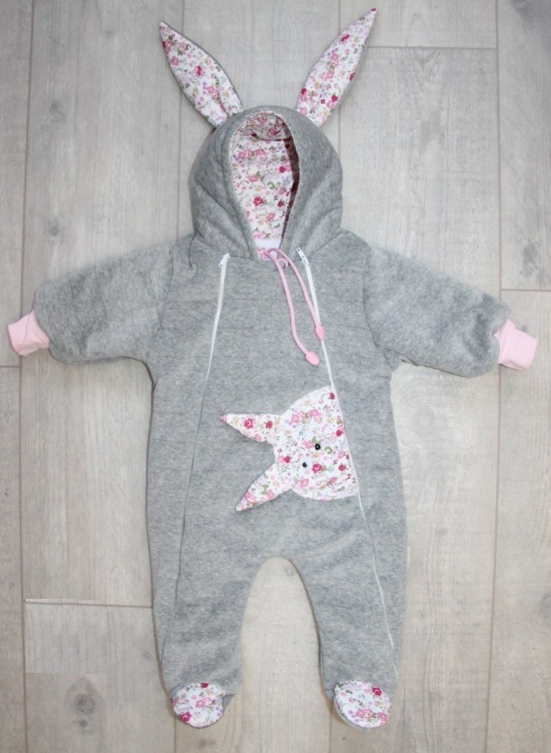 

Велюровый утепленный комбинезон для малышей Little Bunny 68 серый с розовым