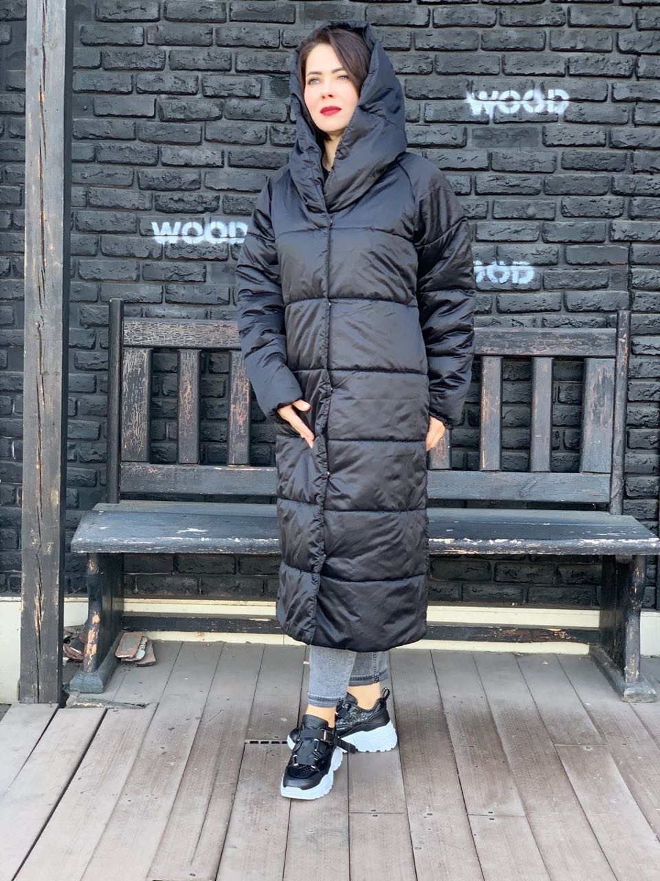 

Пуховик MaLika одеяло зима oversize с капюшоном ЧЕРНЫЙ ГЛЯНЕЦ 42-44
