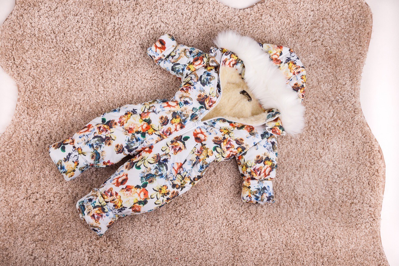 

Комбинезон детский зимний на овчине Natalie Look Flowers 80-86 см бежевый с цветами