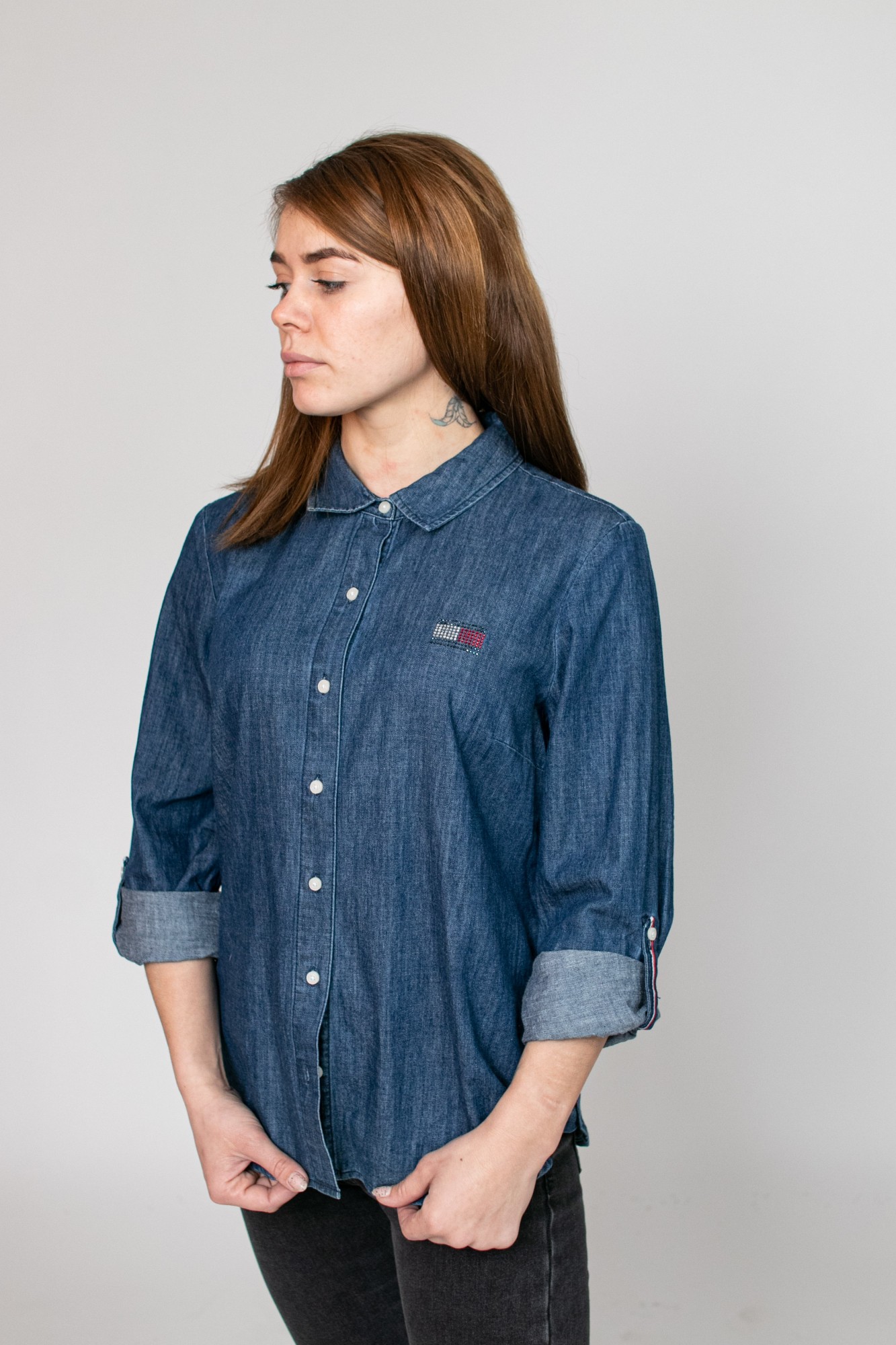 

Жіноча джинсова сорочка Tommy Hilfiger Flag Woven  Синя, Жіноча джинсова сорочка Tommy Hilfiger Flag Woven M Синя