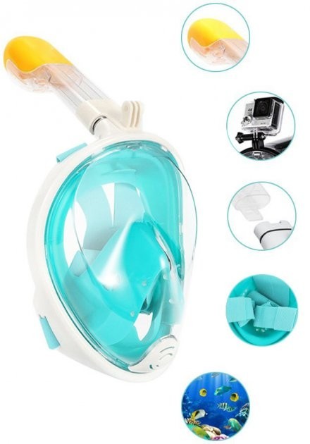 

Маска полнолицевая панорамная для плавания и снорклинга Tribord Freebreath (X/L) Зеленая с креплением для камеры