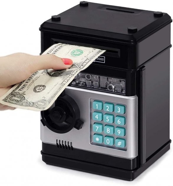 

Электронная копилка Number Bank, детский подарок сейф c кодовым замком, black