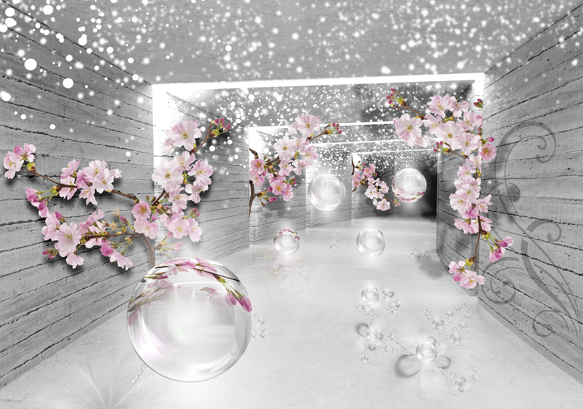 

Фотообои бумажные DecoArt 3D ветка магнолии+шары 254 x 184 см 2 сегмента (3360-P4)