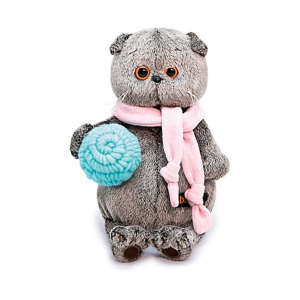 

Мягкая игрушка кот Басик в шарфике и с клубком 25 см