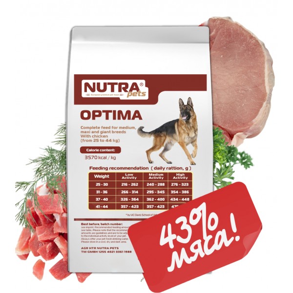 

Сухой Корм Для Взрослых Собак Средних И Крупных Пород NUTRA Pets Regular OPTIMA 15 кг NPD011.15