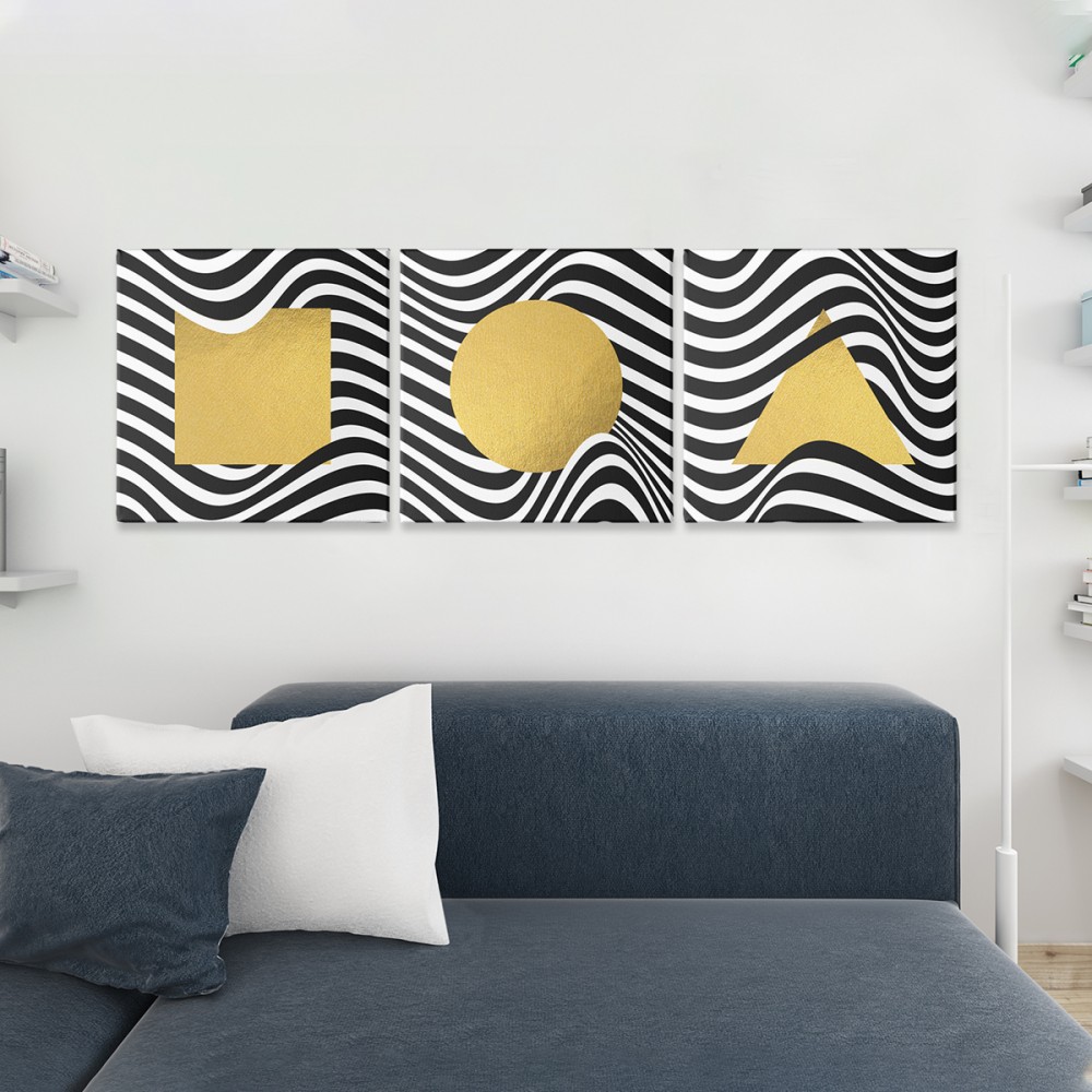 

Модульная картина из трех частей Gold Geometric 111x35 см