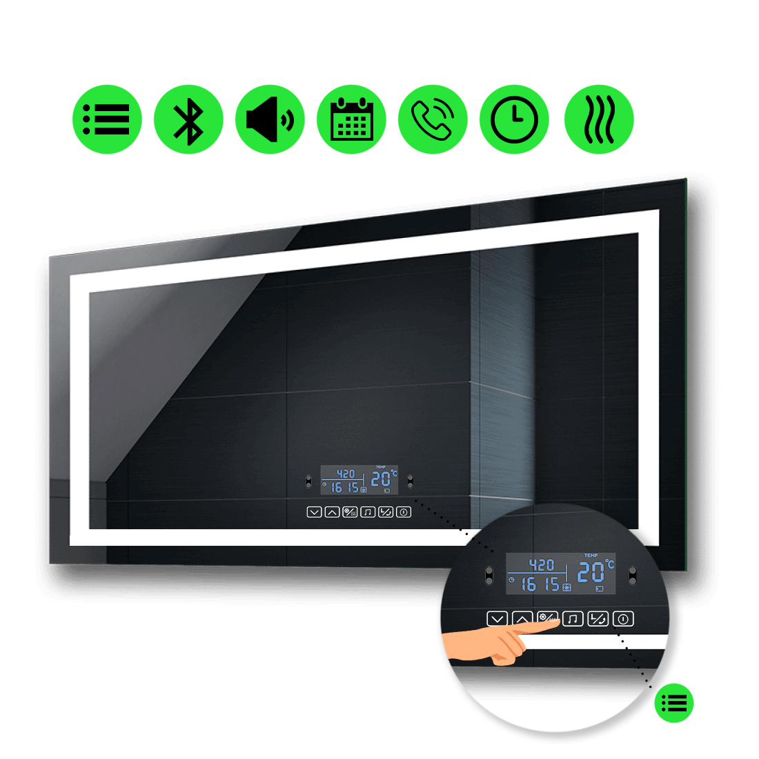 

Зеркало Karnet с Led-подсветкой, с мультиблоком и подогревом 110x70 см