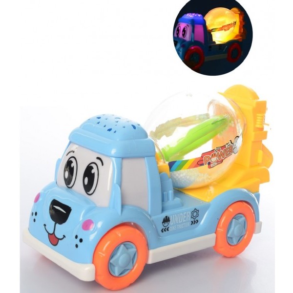 

Игрушка Машинка бетономешалка Vehicle, Детская музыкальная светящаяся с проектором неба для малышей, 22 см, голубая