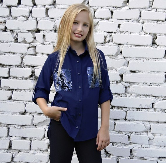 

Блузка карман на груди пайетка My Space Girl 146 Синий