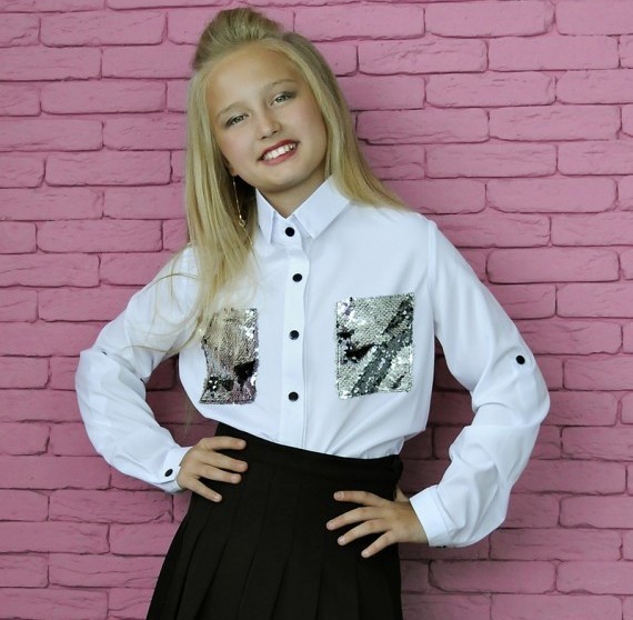 

Блузка карман на груди пайетка My Space Girl 164 Белый