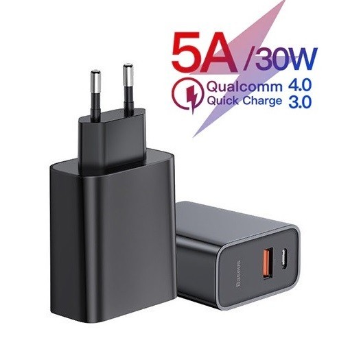 

Зарядное устройство Baseus Quick Charge 5A/30W USB|Type-C для iPad|iPhone|Android black