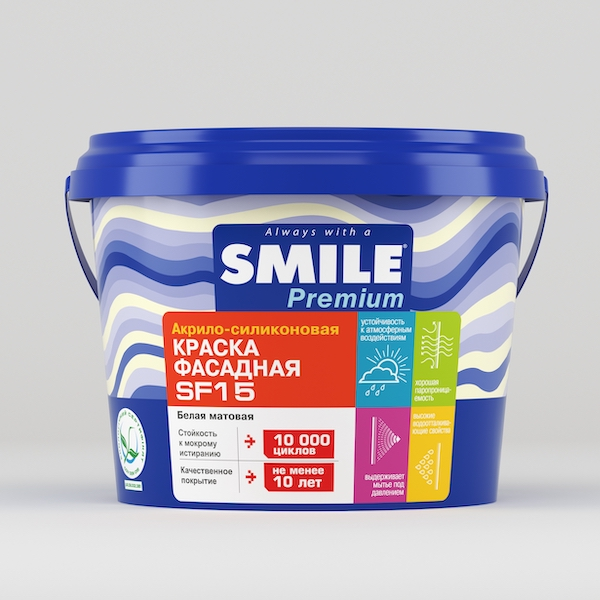 

Краска фасадная ПРЕМИУМ силиконовая Smile SF-15 14кг белая