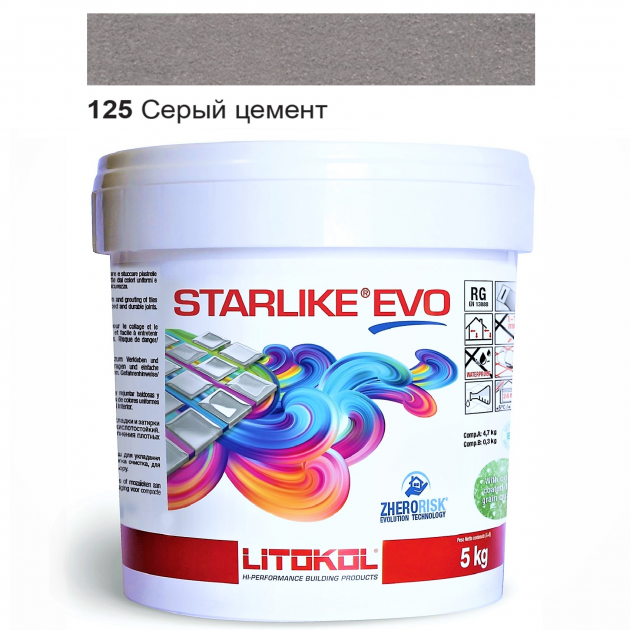 

Эпоксидная затирка Litokol Starlike EVO 125 Серый цемент (серая) 5кг