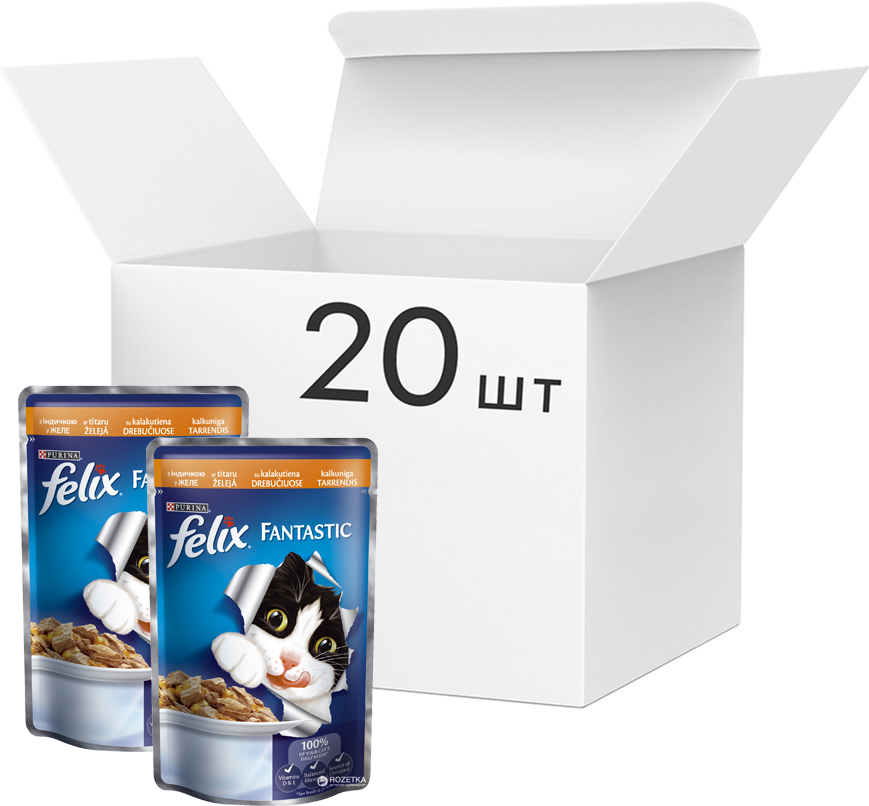

Упаковка влажного корма для кошек Purina Felix Fantastic в желе с индюшкой 20 шт по 100 г (7613034441898)