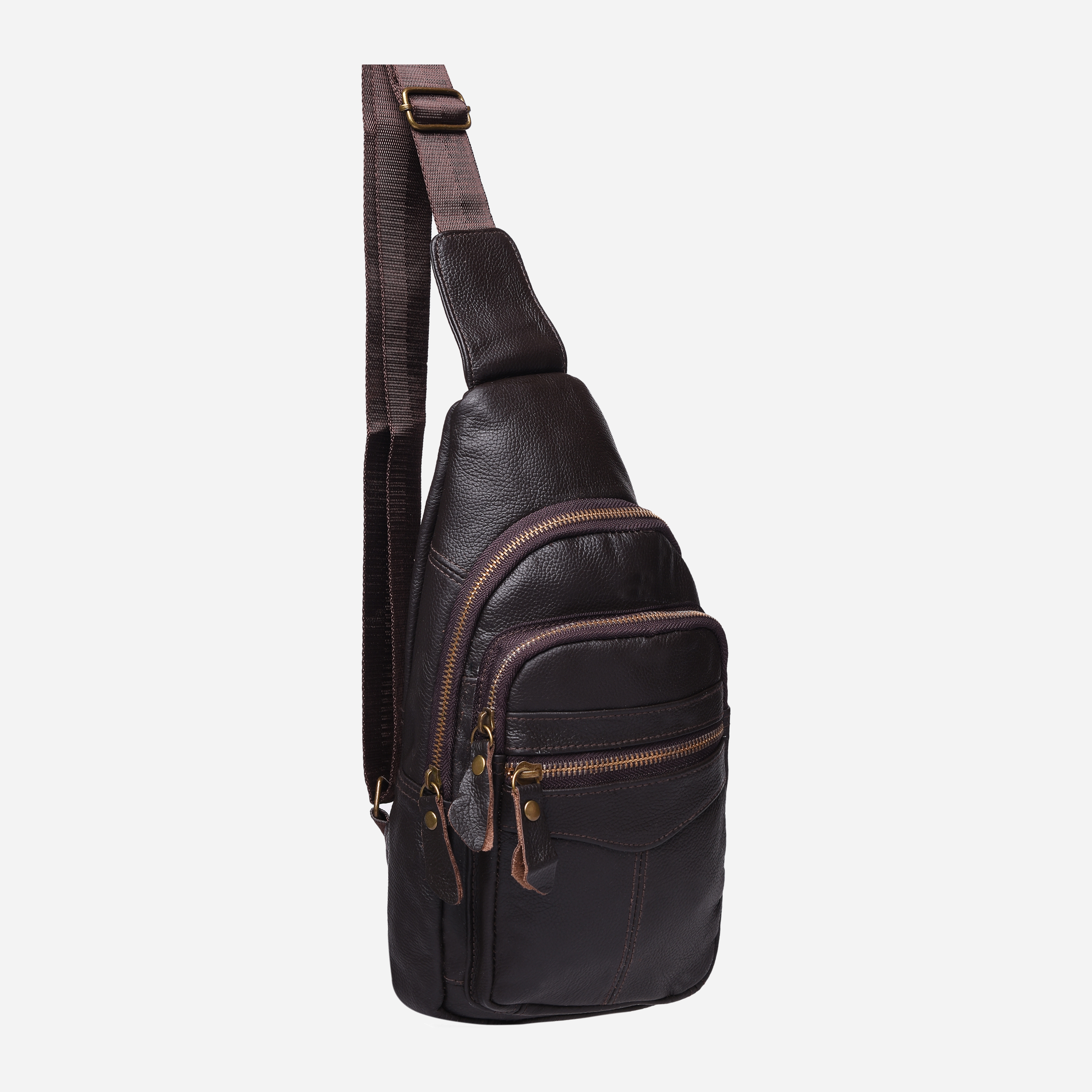 

Мужская сумка-слинг кожаная Laras K103035 Brown