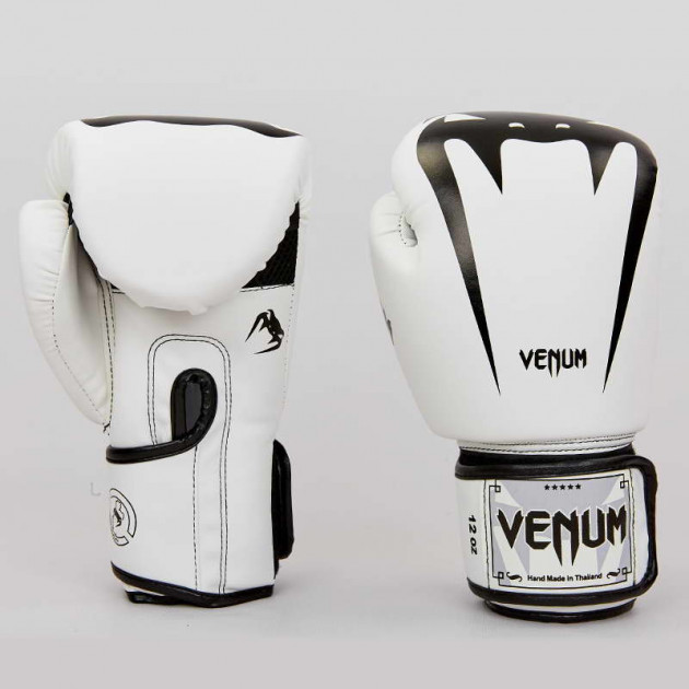 

Боксерские перчатки Venum на липучке бело-чёрные 12oz, Размер 12oz